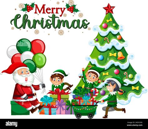 Merry Christmas Text With Cartoon Character Illustration Stock Vector Image And Art Alamy