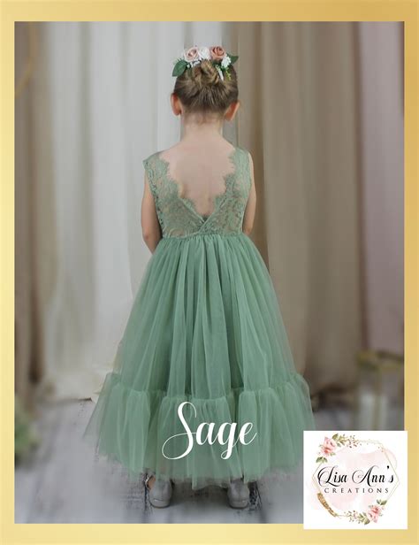 Flower Girl Dress Sage Green Mermaid Style Tulle Sleeveless Lace Lisa