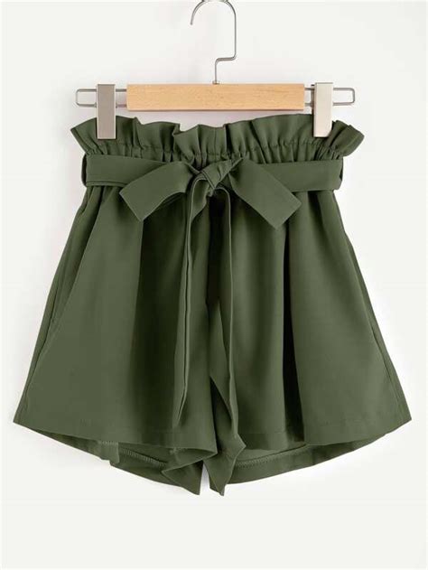 Frill Waist Self Tie Shorts Shein Usa