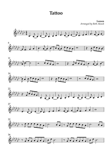 Tattoo Arr Beth Alcock By Loreen Sheet Music For Violin Solo At