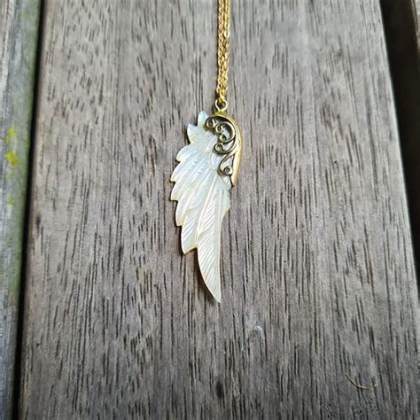 Pearl Carved Angel Wing Necklace - Etsy