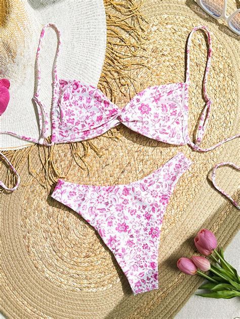 Shein Swim Conjunto De Bikini De Verano Para Mujer Con Dise O Floral