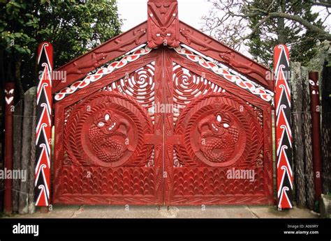 The Red Decorative Gates Belonging To The Turangawae Marae One Of The