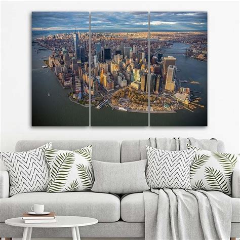 3 Tlg Leinwandbilder Set Manhattan Bird S Eye View Leinwandbilder