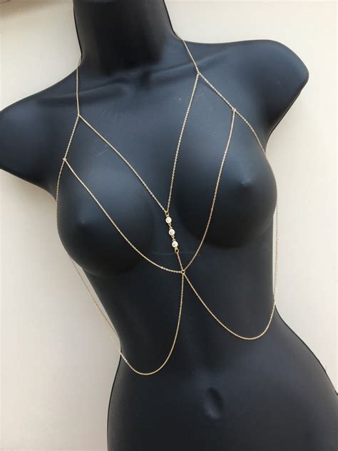 Gold Simple Sexy Body Chain With Crystals Sexy Gold Chain Etsy