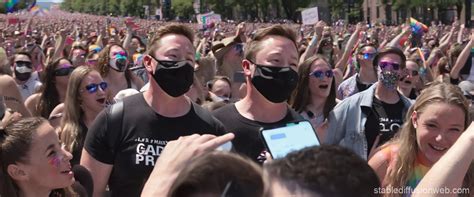 Elon Mask S Face Is Seen In The Crowd At The Gay Pride Parade Prompts Stable Diffusion Online