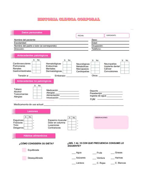 Historia Clinica Corporal Jojos Clínica Propedéutica Medicamento De