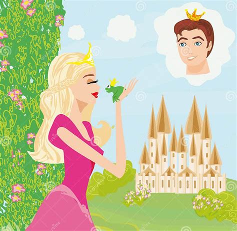 Beautiful Young Princess Kissing A Big Frog Stock Vector Illustration