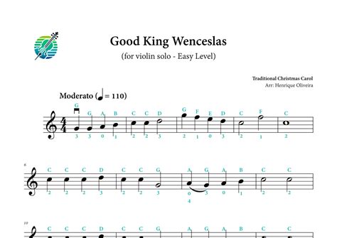 Good King Wenceslas Violin Solo With Fingerings Bowings And Letter