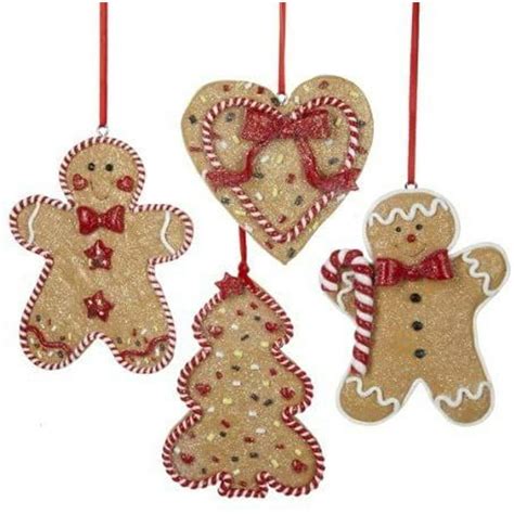 Set Of 4 Christmas Ornaments Gingerbread Men Tree And Heart Christmas