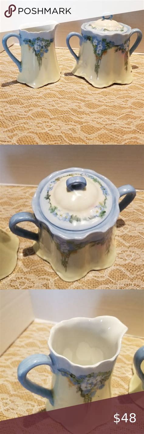 Vintage Hutschenreuther Selb Bavaria Forget Me Nots Porcelain Sugar