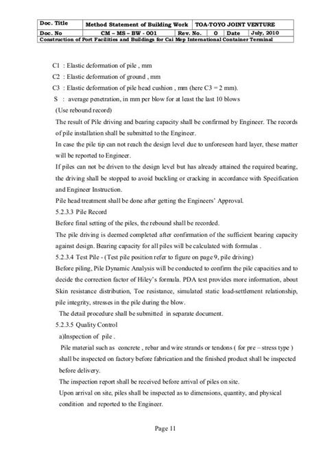 Construction Method Statement For Building Works Template