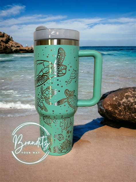 40oz Ocean Sea Turtles Custom Tumbler Laser Engraved Etsy