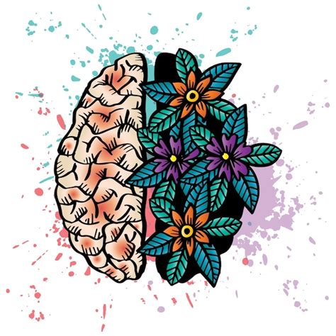 Premium Vector Doodle Human Brain With Floral Decoration