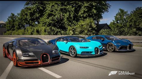 Forza Motorsport Drag Race Bugatti Divo Vs Chiron Vs Veyron Ss Youtube