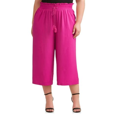 Terra And Sky Terra And Sky Women S Plus Size Solid Wide Leg Cropped Pant