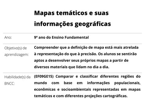 Mapas Tem Ticos E Suas Informa Es Geogr Ficas Planos De Aula Ano