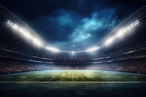 Premium Photo | Football stadium at night with green field and lights ...