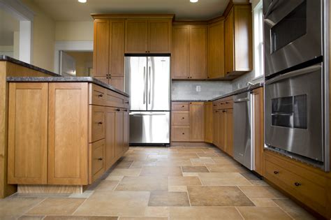 Kitchen Tile Floors With Oak Cabinets Home Alqu