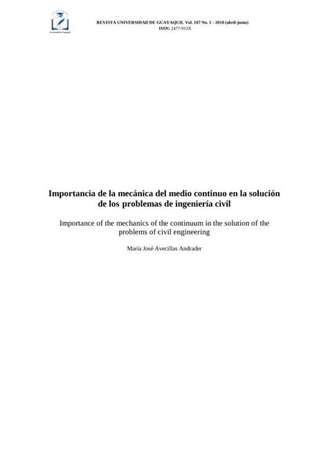 PDF Importancia de la mecánica del medio continuo en la solución