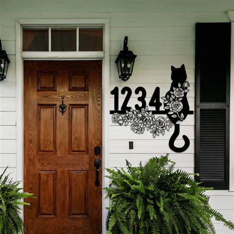 Dinozozo Cute Floral Cat V Address Sign House Number Plaque Custom