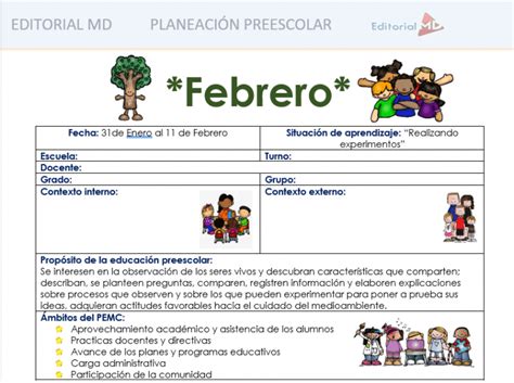 Ejemplo Planeación de febrero Preescolar