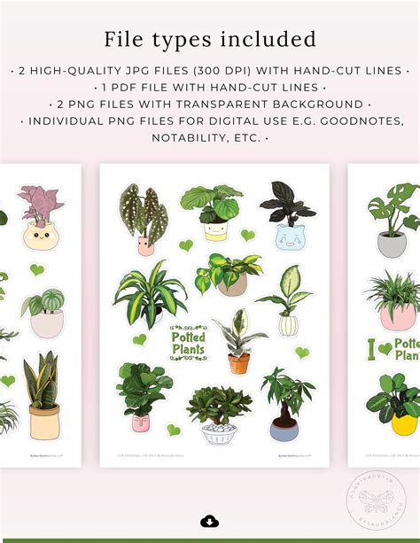 Potted Plant Stickers Printable Houseplant Stickers Etsy