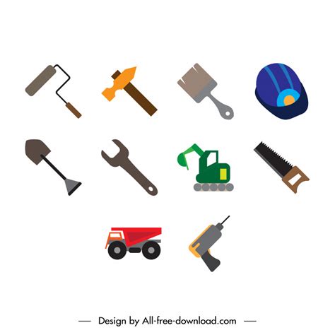 Construction Icon Sets Flat Tools Equipment Symbols Sketch Vectors