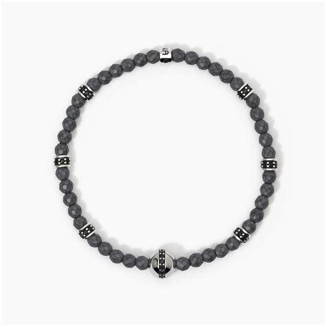 Bracciale Uomo In Argento Con Ematite E Zirconi Neri Mabina Gioielli