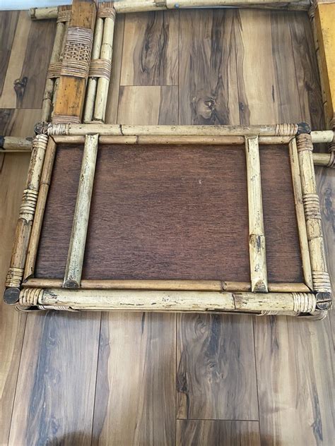 Vintage Bamboo Serving Tray Folding Stand Butler Table Ebay