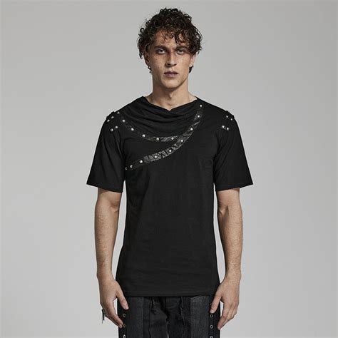 Men S Punk Ruched Collar T Shirt Punk Design