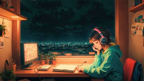 Premium Ai Image Anime Lofi Girl Relaxing Study Session With Chill Vibes