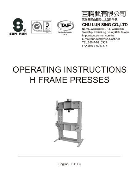 OPERATING INSTRUCTIONS H FRAME PRESSES