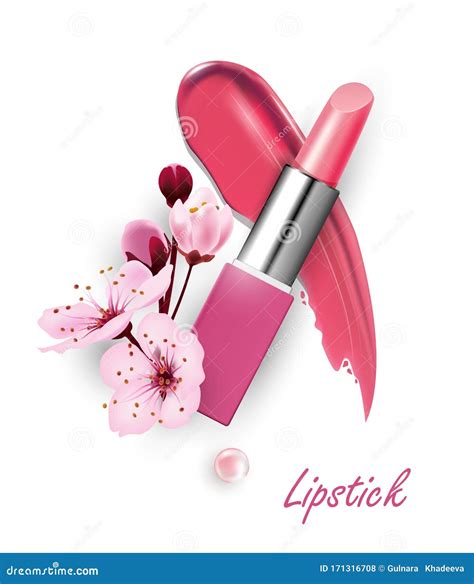 Lipstick With Cherry Blossoms The Concept Of Makeup Fashion Colorful