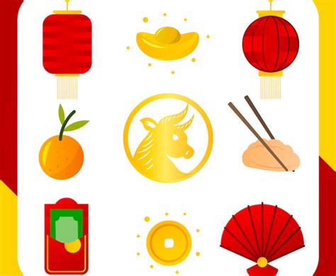 Simple Chinese New Year Icon Collection Vector Art Graphics