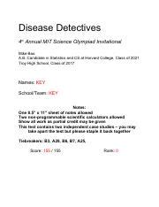 Disease Key Pdf Disease Detectives Th Annual Mit Science Olympiad