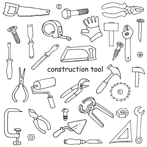 Vector Drawing In Doodle Style Set Of Construction Tools For Repair