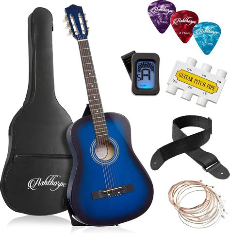 Kit Guitarra Para Iniciantes - Ashthorpe Pacote de guitarra acústica para iniciantes de 96,5 cm (azul ...