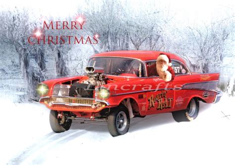 Roaring Rat 57 Chevy Gasser Drag Racer Christmas Card By Lda Xm22 Lincrafts