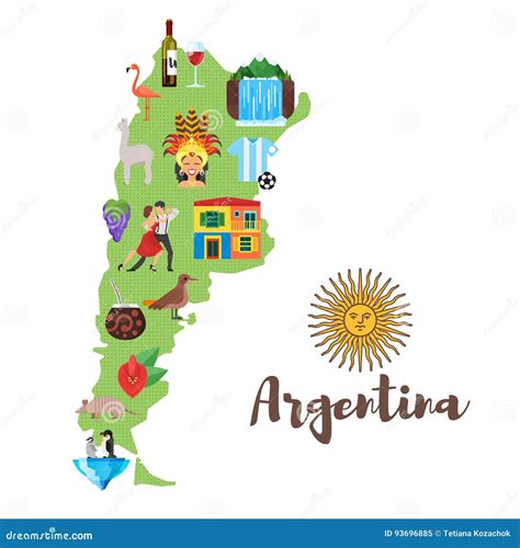 Ejemplo Del Mapa De La Argentina Con Símbolos Culturales Nacionales
