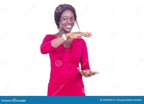 young woman showing   size sign stock photo image  show