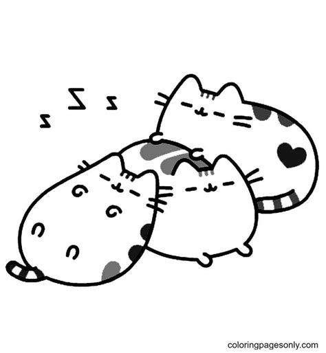 Sleeping Pusheen Cats Coloring Page - Free Printable Coloring Pages