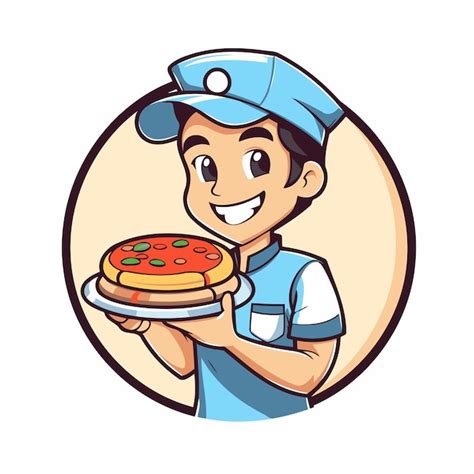 Chico De La Entrega De Pizza Sosteniendo Un Plato Con Una Ilustraci N