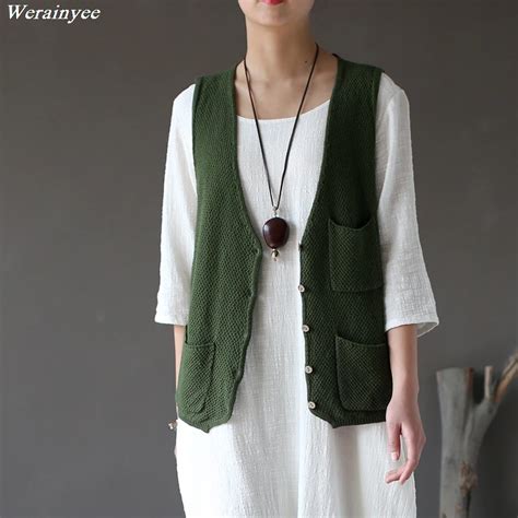 Women Casual Vest Knitted Ladies Cardigans Sleeveless Knitwear Retro