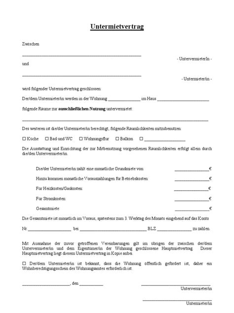 Einfacher Untermietvertrag Kostenlos – TBFK