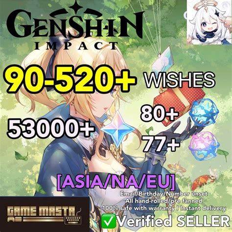 Genshin Impact Account AR10 NA EU ASIA Genshin Primogems Zhongli