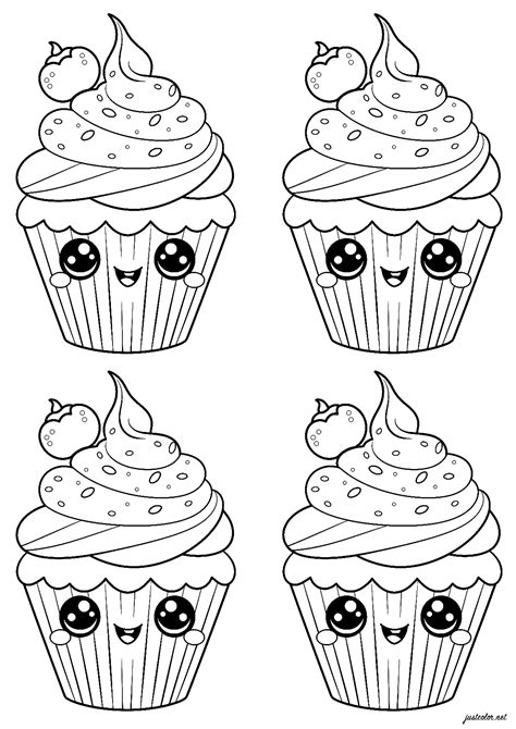 Four Cute Cupcakes Cupcake And Cake Coloring Pages For Adults