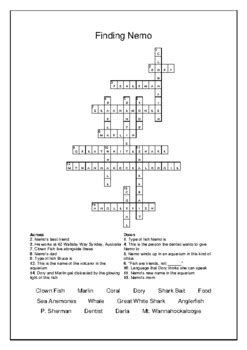 Finding Nemo Crossword Puzzle And Word Search Movie Bell Ringer