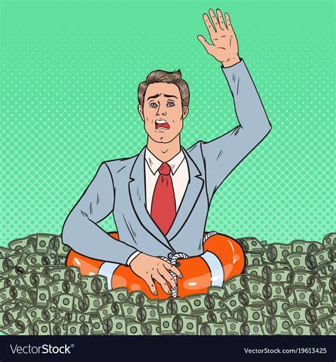 Pop Art Successful Man Sinking In Money Royalty Free Vector