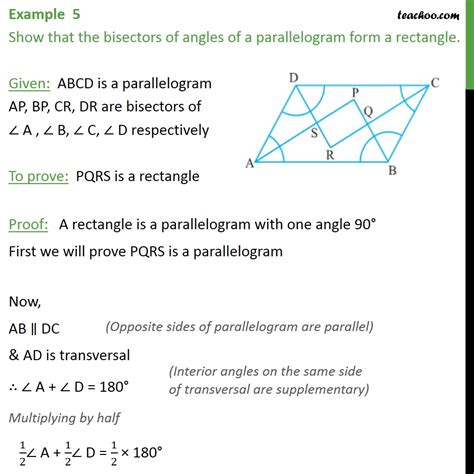 Example 5 Show That Bisectors Of Angles Of Parallelogram